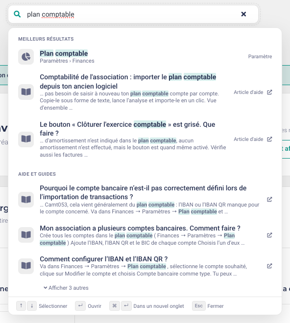 Recherche de plan comptable avec le paramètre parmi les meilleurs résultats et des articles d’aide correspondants