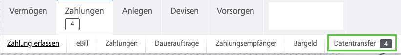 Reiter Datentransfer im E-Banking unter Zahlungen